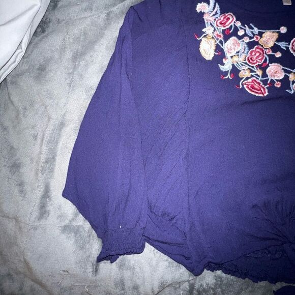 Wonderly Navy Bat Sleeve Floral Top M - Picture 7 of 7